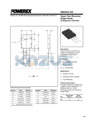 RM35HG-34S datasheet - Super Fast Recovery Single Diode (35 Amperes/1700 Volts)