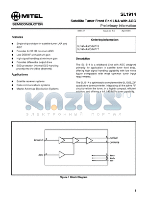 MP1S datasheet - Satellite Tuner Front End LNA with AGC