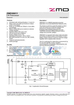 ZMD30011BAG1-R datasheet - LIN Transceiver