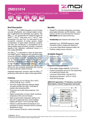 ZMD31014DAD datasheet - RBic Low-Cost Sensor Signal Conditioner with I2C & SPI