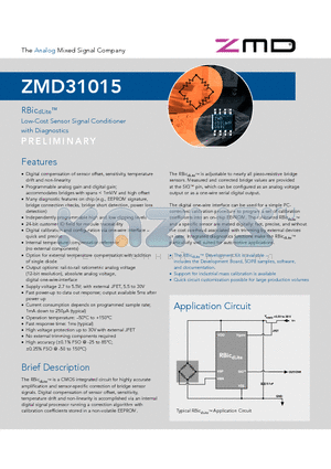 ZMD31015AEDS datasheet - Low-cost sensro signal conditioner with dignostics