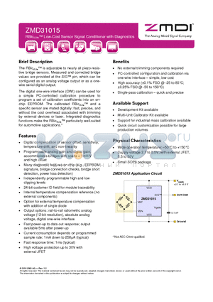 ZMD31015 datasheet - RBicdLite Low-Cost Sensor Signal Conditioner with Diagnostics