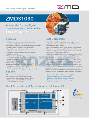 ZMD31030 datasheet - Automotive Sensor Signal Conditioner with LIN Interface