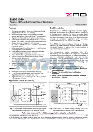 ZMD31050 datasheet - Advanced Differential Sensor Signal Conditioner
