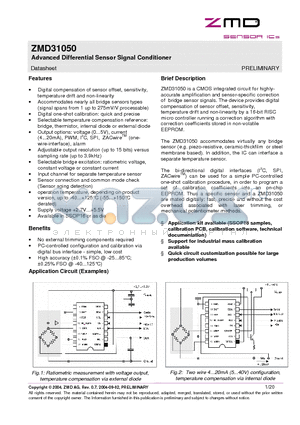 ZMD31050D datasheet - Advanced Differential Sensor Signal Conditioner