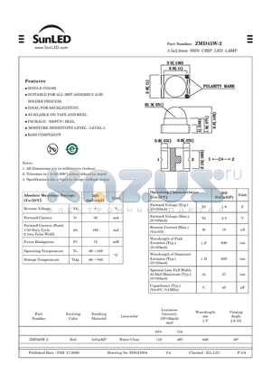 ZMD45W-2 datasheet - 3.5x2.8mm SMD CHIP LED LAMP
