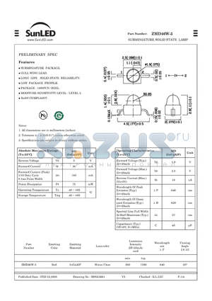 ZMD46W-3 datasheet - SUBMINIATURE SOLID STATE LAMP