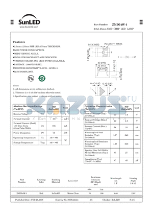 ZMD54W-1 datasheet - 2.0x1.25mm SMD CHIP LED LAMP