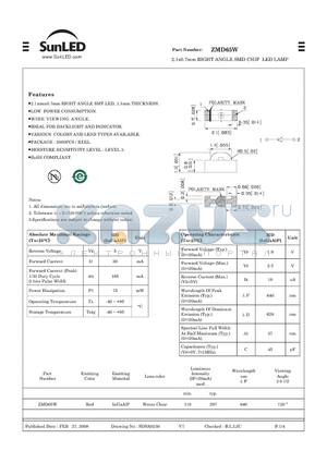 ZMD65W datasheet - 2.1x0.7mm RIGHT ANGLE SMD CHIP LED LAMP
