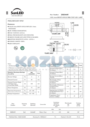 ZMD94W datasheet - 5.6X1.4mm RIGHT ANGLE SMD CHIP LED LAMP