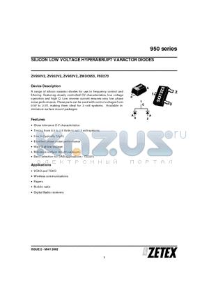 ZMDC953TA datasheet - SILICON LOW VOLTAGE HYPERABRUPT VARACTOR DIODES