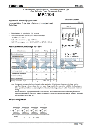 MP4104 datasheet - High Power Switching Applications Hammer Drive, Pulse Motor Drive and Inductive Load Switching