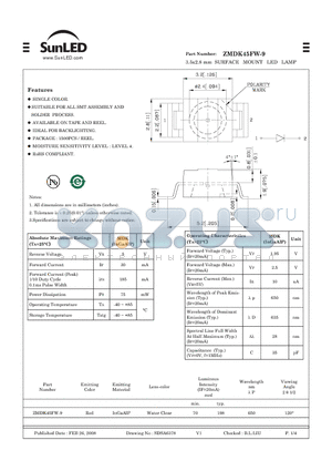 ZMDK45FW-9 datasheet - 3.5x2.8 mm SURFACE MOUNT LED LAMP