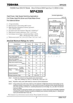 MP4209_07 datasheet - High Power, High Speed Switching Applications For Printer Head Pin Driver and Pulse Motor Driver For Solenoid Driver