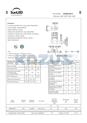 ZMDK53W-3 datasheet - 1.6X0.8mm SMD CHIP LED LAMP