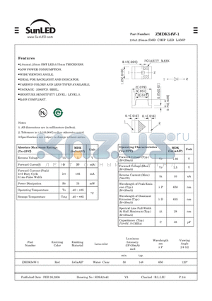 ZMDK54W-1 datasheet - 2.0x1.25mm SMD CHIP LED LAMP