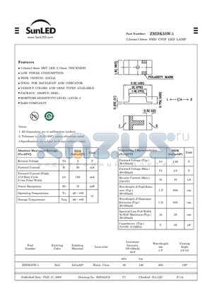 ZMDK55W-1 datasheet - 3.2mmx1.6mm SMD CHIP LED LAMP