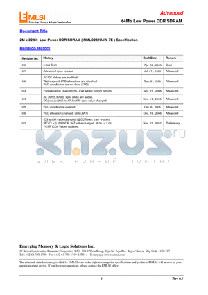 RMLD232UAW-7E datasheet - 2M x 32 bit Low Power DDR SDRAM