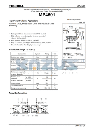 MP4501 datasheet - High Power Switching Applications Hammer Drive, Pulse Motor Drive and Inductive Load Switching