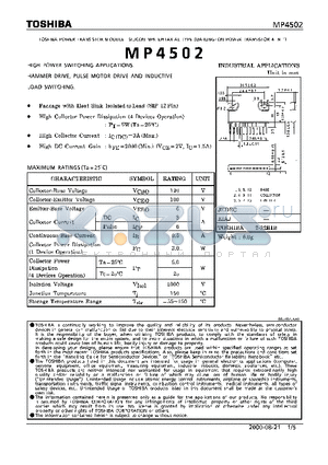 MP4502 datasheet - TOSHIBA POWER TRANSISTOR MODULE SILICON NPN EPITAXIAL TYPE