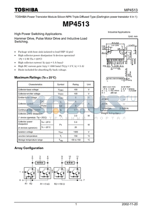 MP4513 datasheet - TOSHIBA Power Transistor Module Silicon NPN Triple Diffused Type (Darlington power transistor 4 in 1)