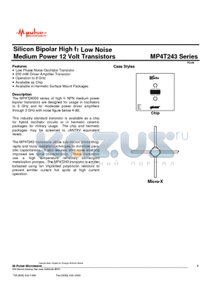 MP4T24335 datasheet - Silicon Bipolar High fT Low Noise Medium Power 12 Volt Transistors