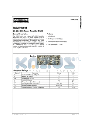 RMWP26001 datasheet - 24-26.5 GHz Power Amplifier MMIC