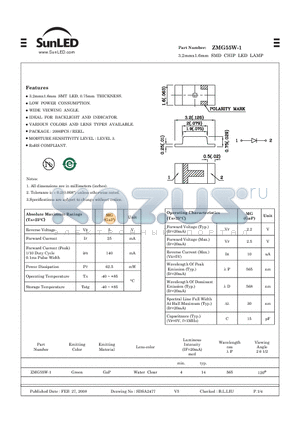 ZMG55W-1 datasheet - 3.2mmx1.6mm SMD CHIP LED LAMP