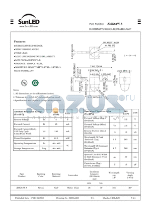 ZMG64W-8 datasheet - SUBMINIATURE SOLID STATE LAMP