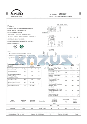 ZMG60W datasheet - 3.0mmx1.5mm SMD CHIP LED LAMP