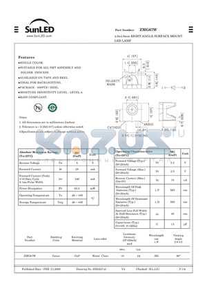 ZMG67W datasheet - 4.0x4.0mm RIGHT ANGLE SURFACE MOUNT