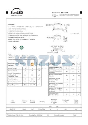 ZMG74W datasheet - 2.1x0.6mm RIGHT ANGLE SURFACE LED