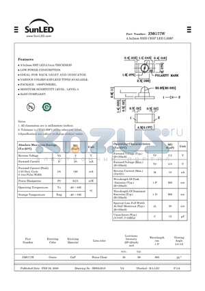 ZMG77W datasheet - 4.5x2mm SMD CHIP LED LAMP