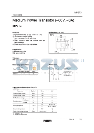 MP6T3 datasheet - Medium Power Transistor (−60V, −3A)