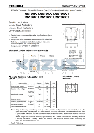 RN1962CT datasheet - Switching Applications Inverter Circuit Applications Interface Circuit Applications Driver Circuit Applications