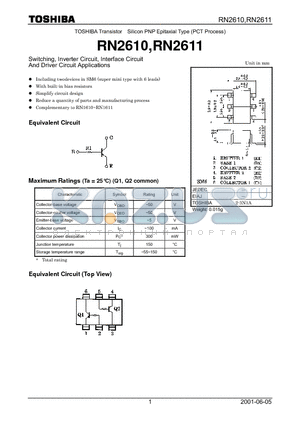 RN2611 datasheet - Silicon PNP Epitaxial Type (PCT Process)