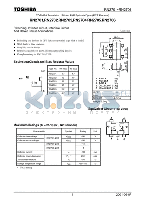 RN2704 datasheet - Switching, Inverter Circuit, Interface Circuit And Driver Circuit Applications