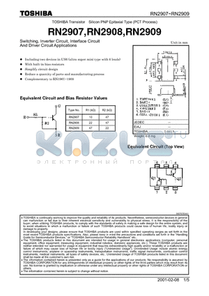 RN2909 datasheet - TOSHIBA Transistor Silicon PNP Epitaxial Type (PCT Process)