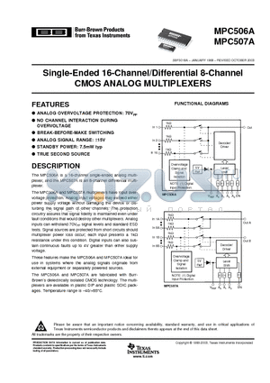 MPC506A datasheet - Single-Ended 16-Channel/Differential 8-Channel CMOS ANALOG MULTIPLEXERS