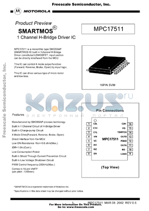 MPC17511 datasheet - 1 Channel H-Bridge Driver IC