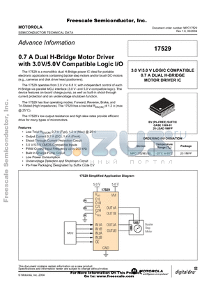 MPC17529 datasheet - 0.7 A Dual H-Bridge Motor Driver with 3.0V/5.0V Compatible Logic I/O