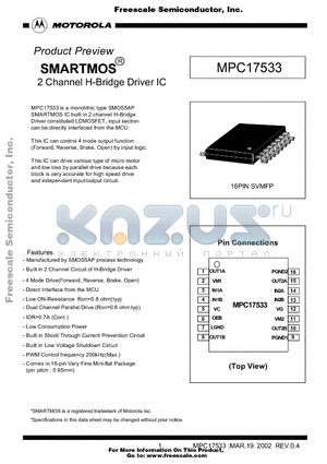 MPC17533 datasheet - SMARTMOS 2 Channel H-Bridge Driver IC