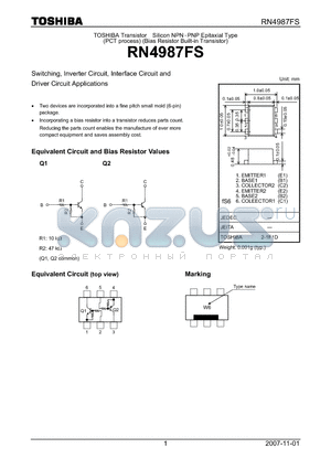 RN4987FS datasheet - Switching, Inverter Circuit, Interface Circuit and Driver Circuit Applications