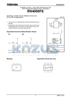 RN4990FE datasheet - Switching, Inverter Circuit, Interface Circuit and Driver Circuit Applications