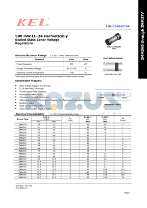 ZMM3V0 datasheet - 500 mW LL-34 Hermetically Sealed Glass Zener Voltage Regulators
