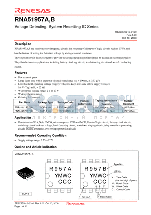 RNA51957AFPH0 datasheet - Voltage Detecting, System Resetting IC Series