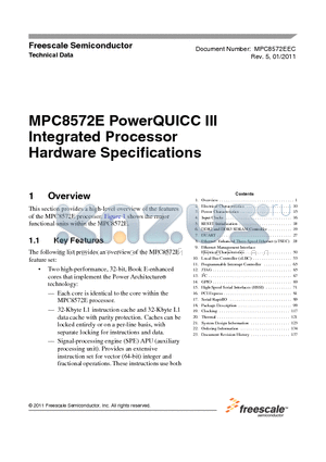 MPC8572E_11 datasheet - MPC8572E PowerQUICC III Integrated Processor Hardware Specifications
