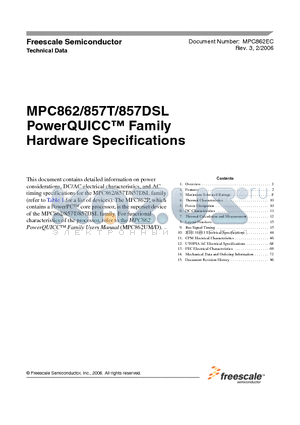 MPC862 datasheet - PowerQUICC Family Hardware Specifications