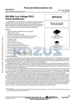 MPC9230 datasheet - 800 MHz Low Voltage PECL Clock Synthesizer