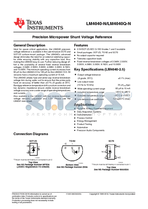 LM4040-N datasheet - Precision Micropower Shunt Voltage Reference